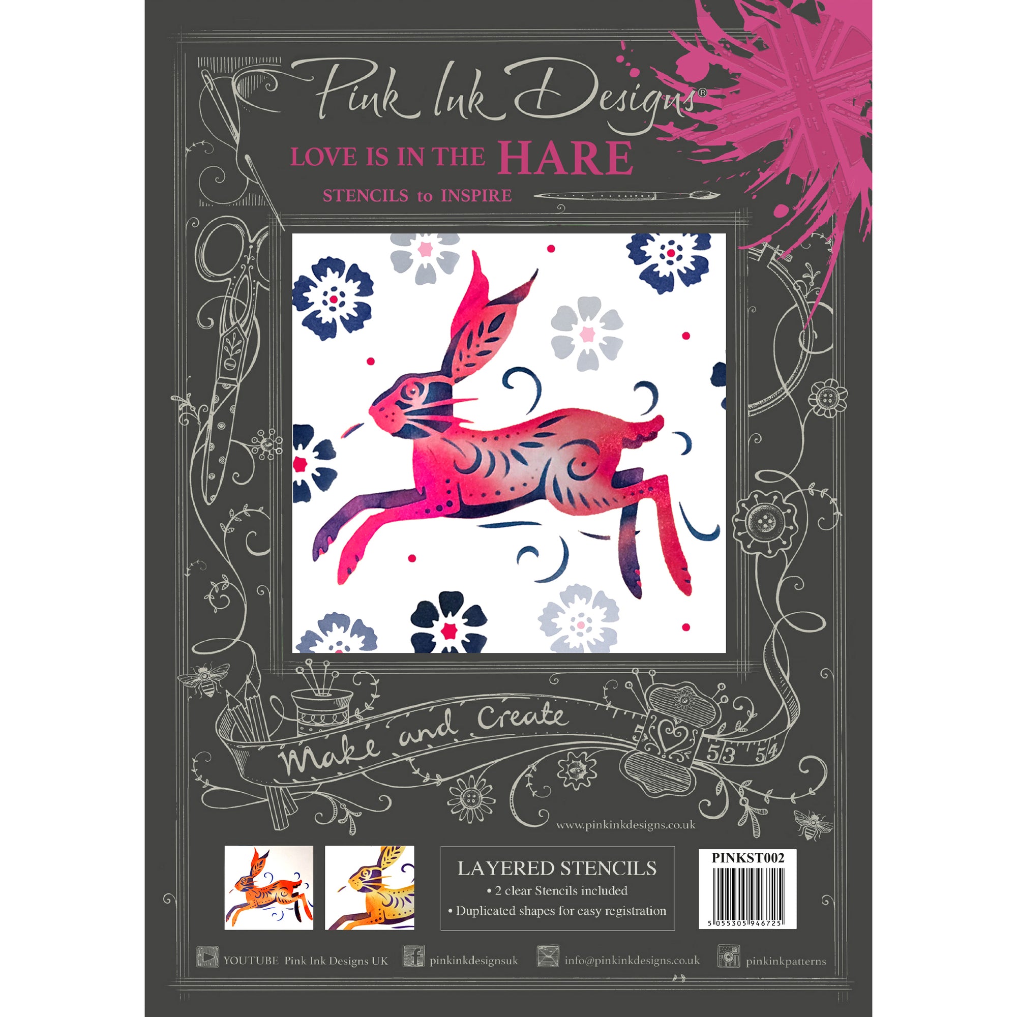 Pink Ink Layered Stencils Hare Pinkst002 Crafts 4 Less