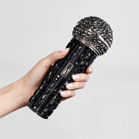 Black microphone "hot mic" clutch