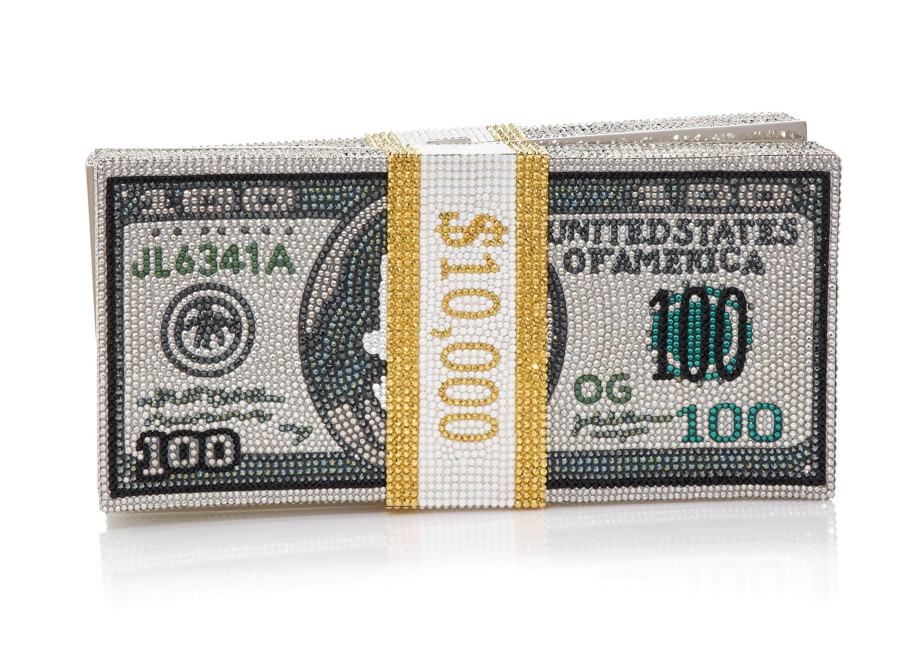 Expensive clutch in the shape of hundred dollar bills. | The Rich