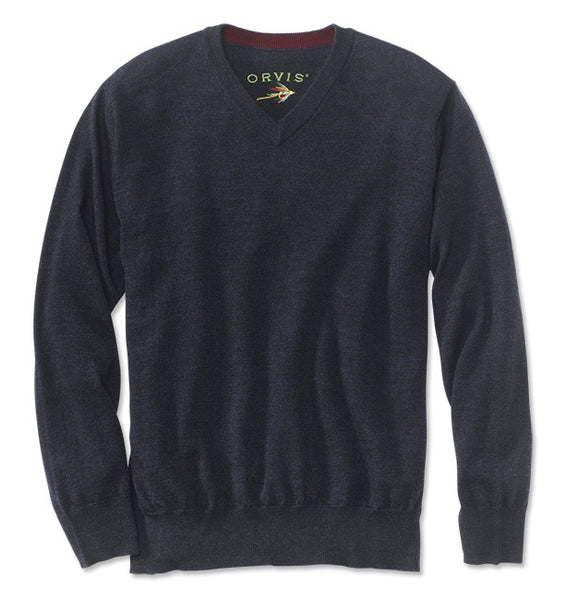 Orvis Merino Wool V-Neck Sweater/Navy - Andy Thornal Company