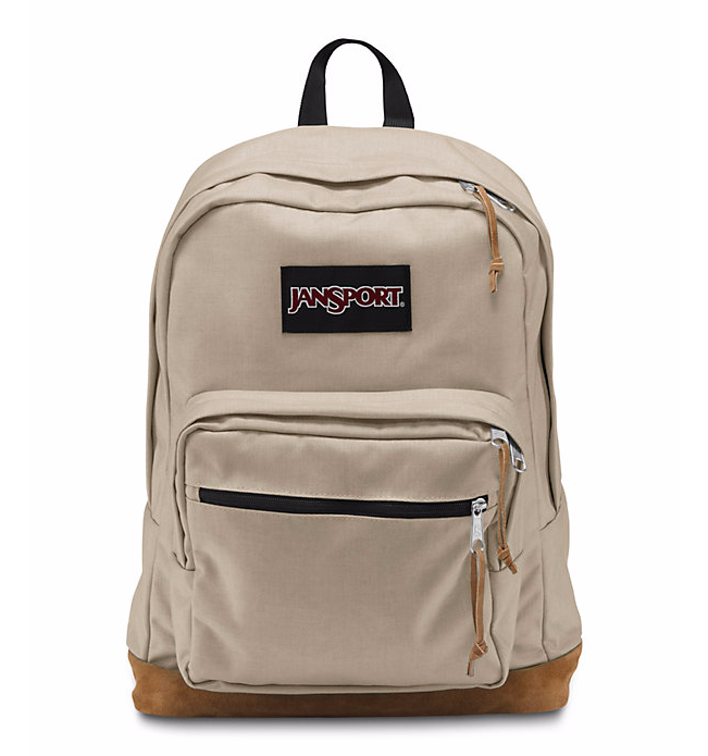 white jansport backpack with leather bottom