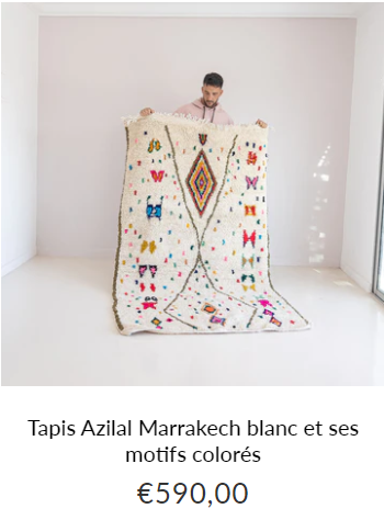 Tapis Azilal Marrakech blanc et ses motifs colorés