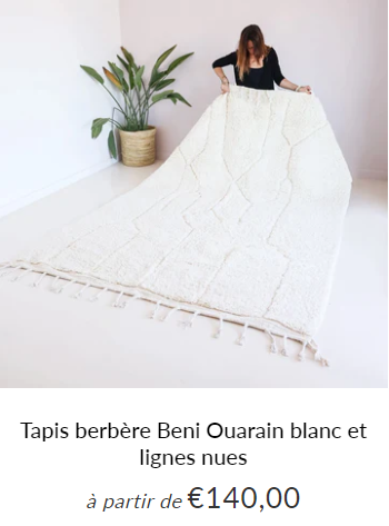 Tapis berbère Beni Ouarain blanc et lignes nues