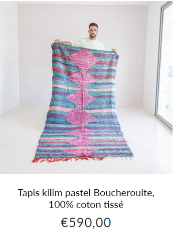 Tapis kilim pastel Boucherouite, 100% coton tissé