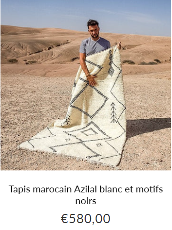Tapis marocain Azilal blanc et motifs noirs