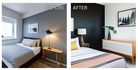 Before and after for bedroom decor by writings on the wall