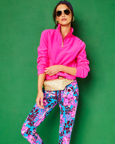 pink shirt with printed leggings