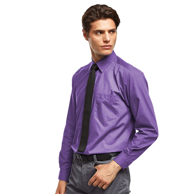 Premier Mens Long Sleeve Formal Plain Work Poplin Shirt PR200