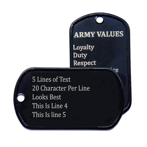 Personalized Black Dog Tag - Military Style With Engraved Text