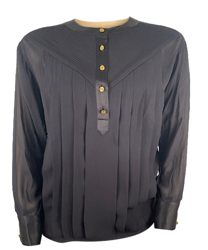 Vintage Early 1990s Chanel Black Silk Pleated Blouse US 12 -  Sweden