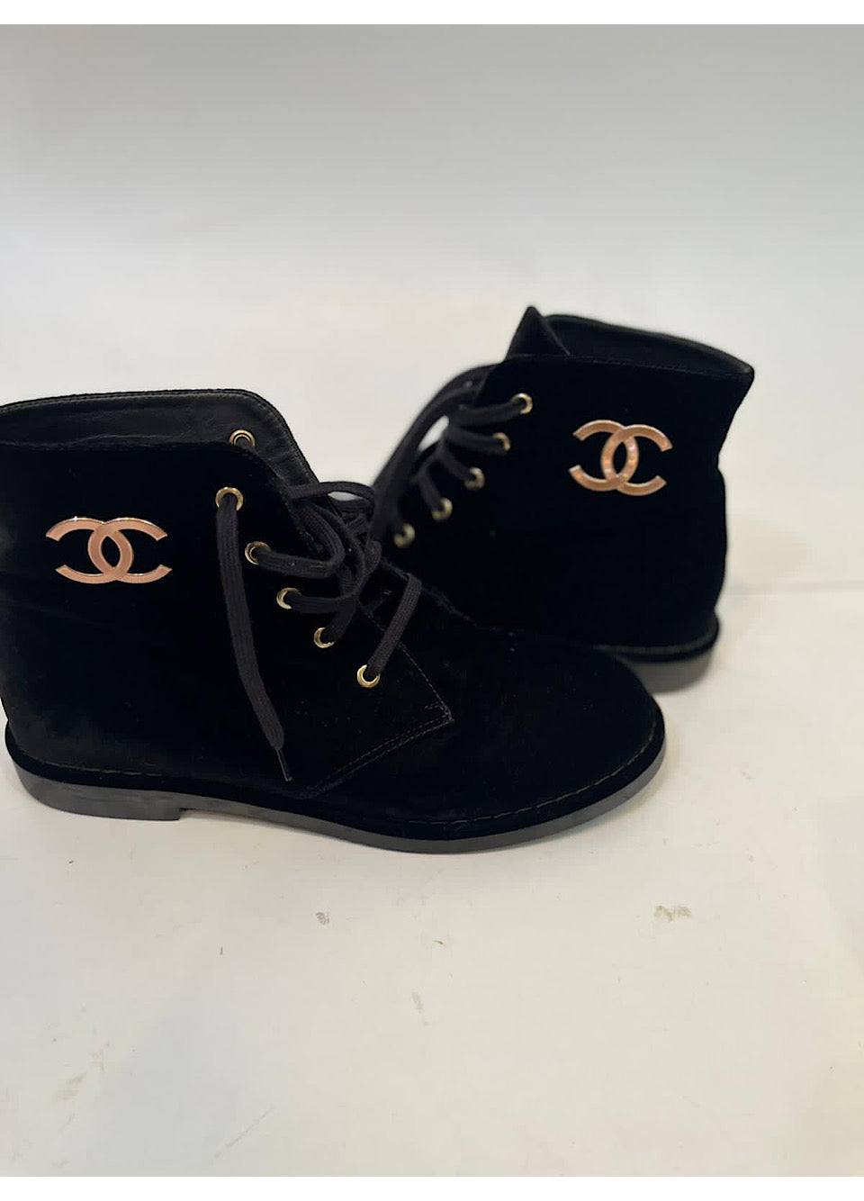 Chanel Black Suede Lace Up Ankle Boots EU 39 US  – HelensChanel