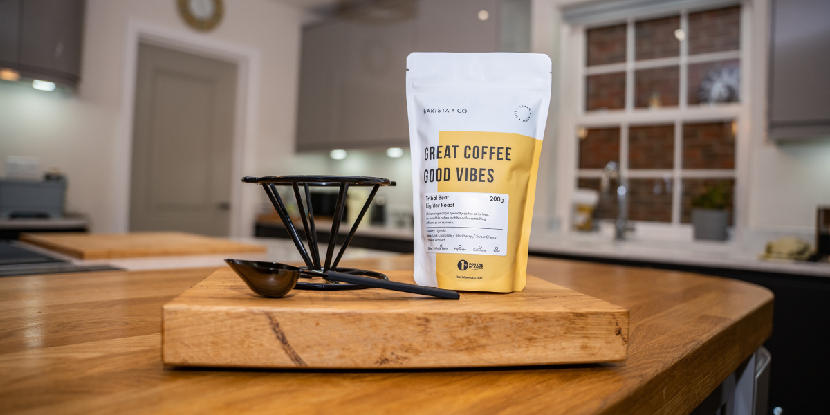 Barista & Co bag of coffee with pour over