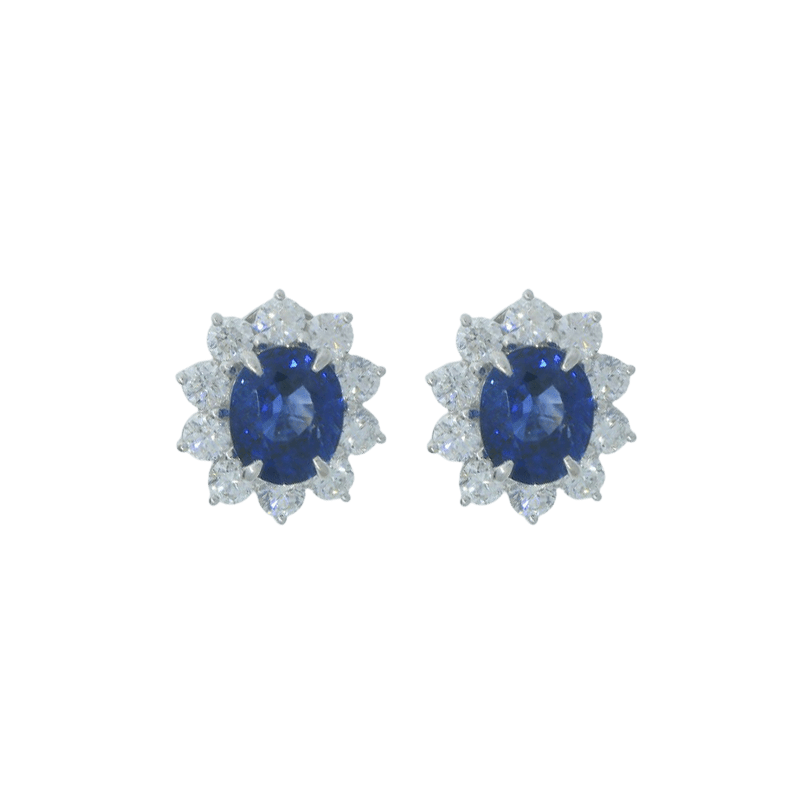 Blue Sapphire and Diamond Halo Earrings