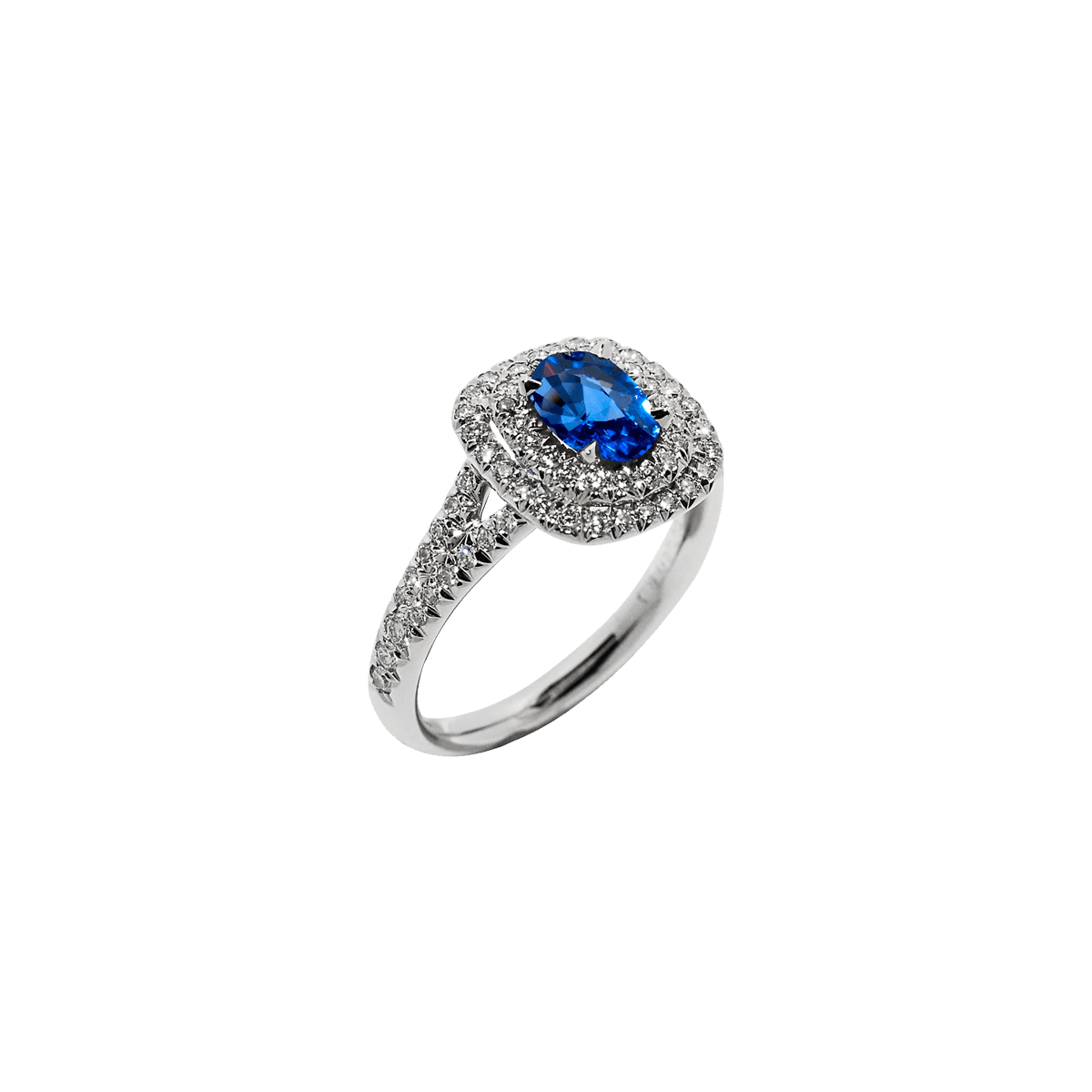 Blue Sapphire Ring with Diamond Royalton Double Halo
