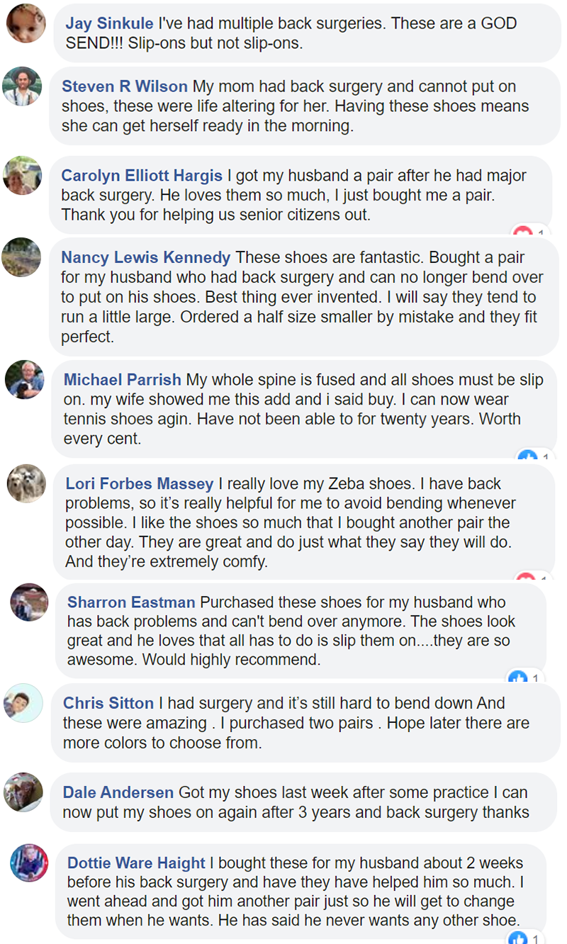 Zeba Shoes Testimonials Back Surgery Recovery