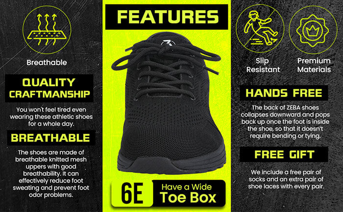 Zeba Shoes Husky Black 6E Features