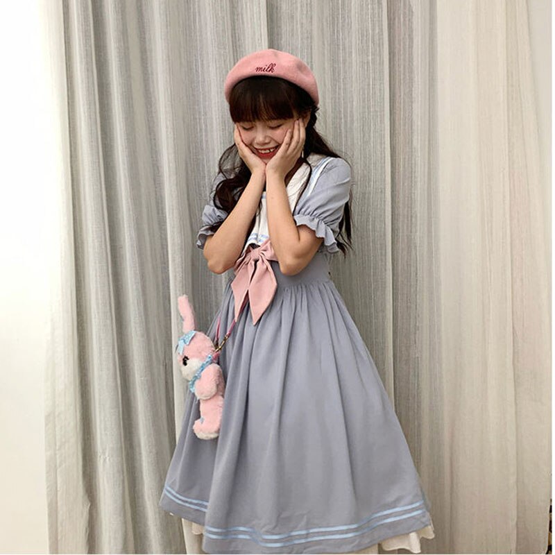 Japanese Sweet Soft Girl Lolita Dress Women 2021 Summer Puff Sleeve Ru ...