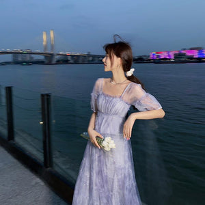 Summer Purple Elegant Strap Dresses Women Korean Kawaii Sleeveless Sweet Fairy Dresses Casual V-neck Sequins Party Dress 2021
