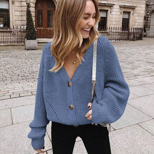 Women Knitted Cardigans Sweater Fashion 2021 Autumn Long Sleeve Loose Sweater Coat Casual Button Thick V Neck Solid Female Tops