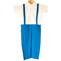 Blue Check Stain-Proof Toddler Romper Suspender Style