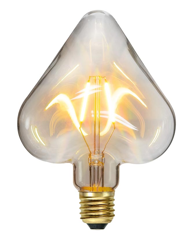 Decoled meleg fehér fényű LED dekorációs izzó szív alakú, áttetsző üveggel.