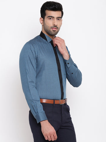 Blue Dobby Textured Cotton Shirt