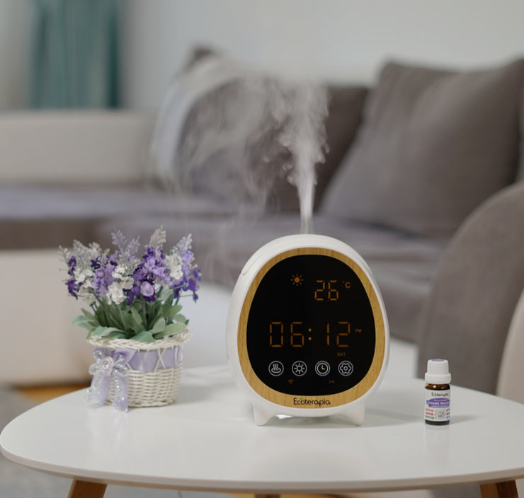 Difuzor aromaterapie Smart TOM cu display, ceas, alarma si termometru, control prin aplicatie +Bonus