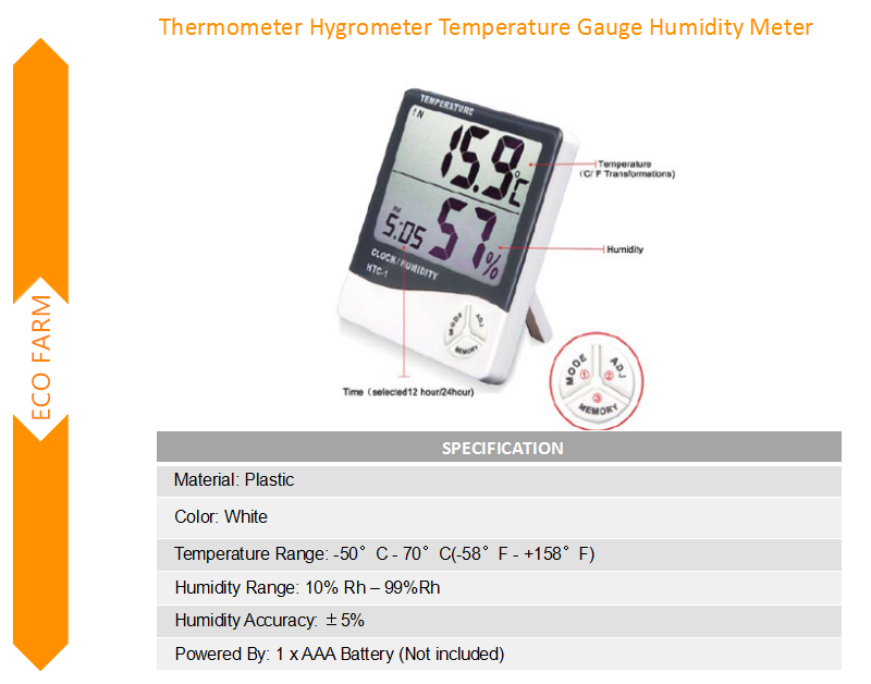 Prime Grower Hydroponics Digital Indoor Thermometer Humidity Monitor G