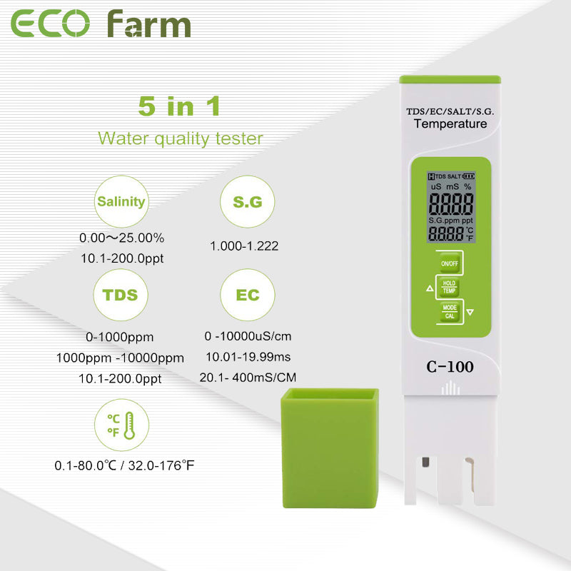 ECO Farm 5 in 1 TDS/EC/Salt/S.G./Temperature Test Meter