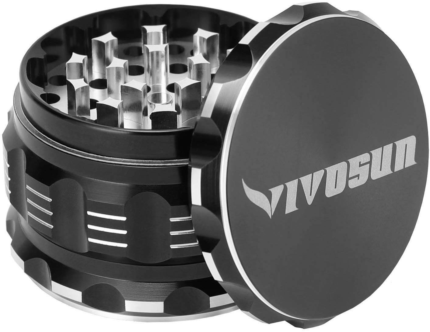 VIVOSUN 2.5" 4 Pieces Herb Grinder Black Aluminium Spice Grinder with Pollen Scraper