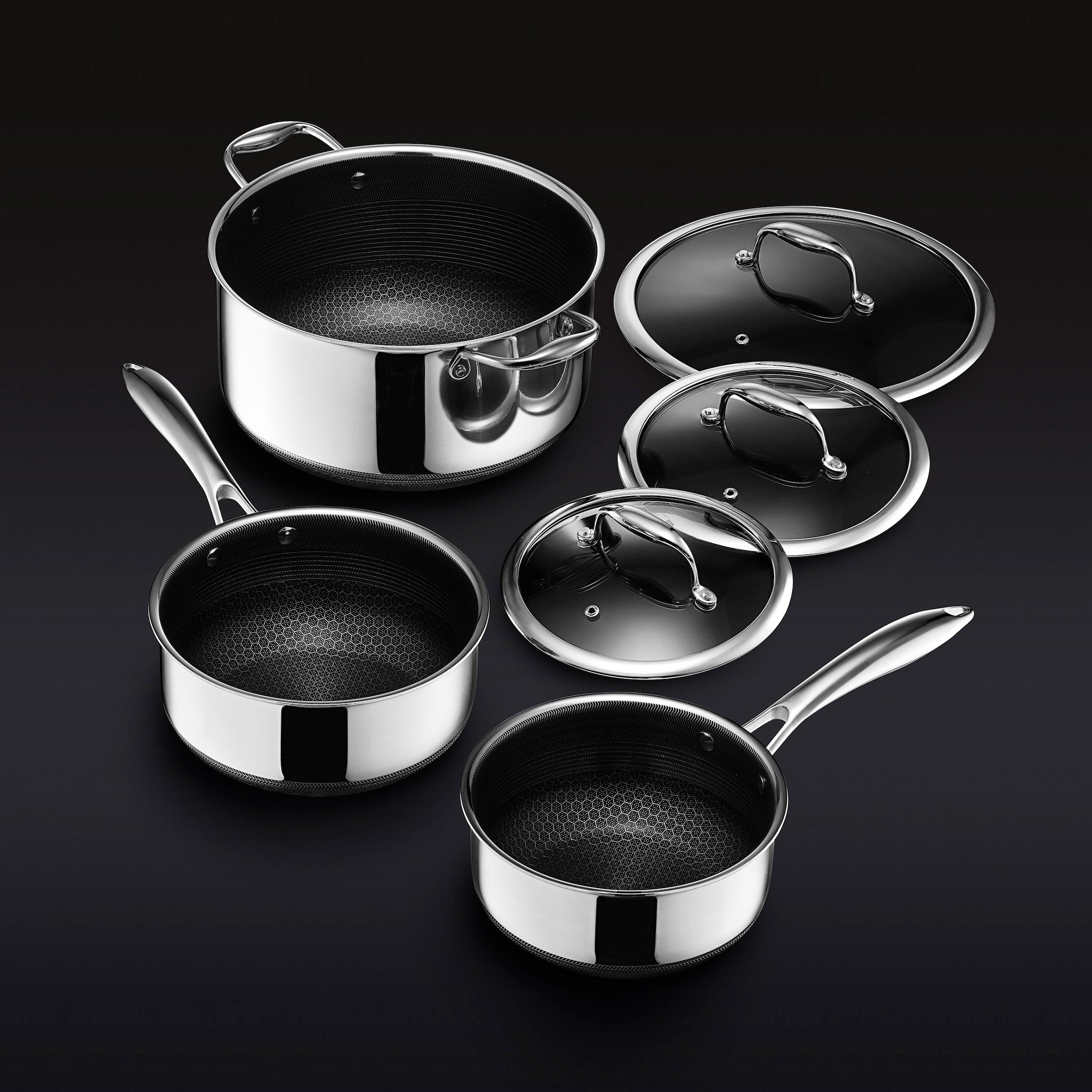 HexClad 7-Piece Hybrid Stainless Steel Cookware Set with Lids and