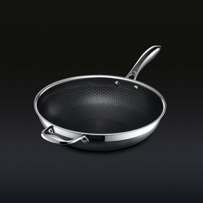 Hexclad Cookware 14 Inch Stainless Steel Frying Pan And Steel Lid