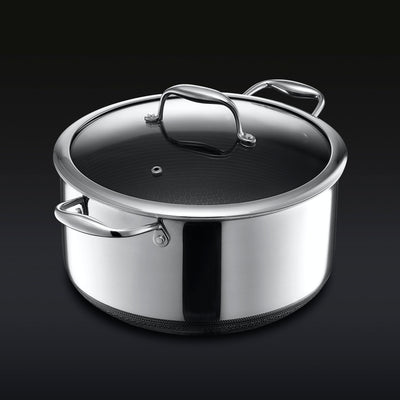 HexClad 3 Quart Hybrid Stainless Steel Pot Saucepan with Glass Lid - Easy  to Clean