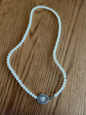 Faux Pearl Necklace w/ Vintage Luggage Tag - Cynthia Elliot Boutique