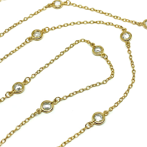 Opera Length Necklace - Sterling Silver with a Gold Overlay and Crystal Stations at Blingschlingers