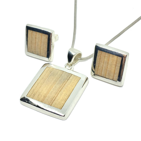 Womens Jewelry - Sterling Silver Modern Design Square Matching Pendant Necklace and Earrings set