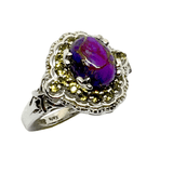 Purple Turquoise Ring w/ Olive Gemstone Halo Silver Costume Jewelry 6.25 ~ Designer Karis