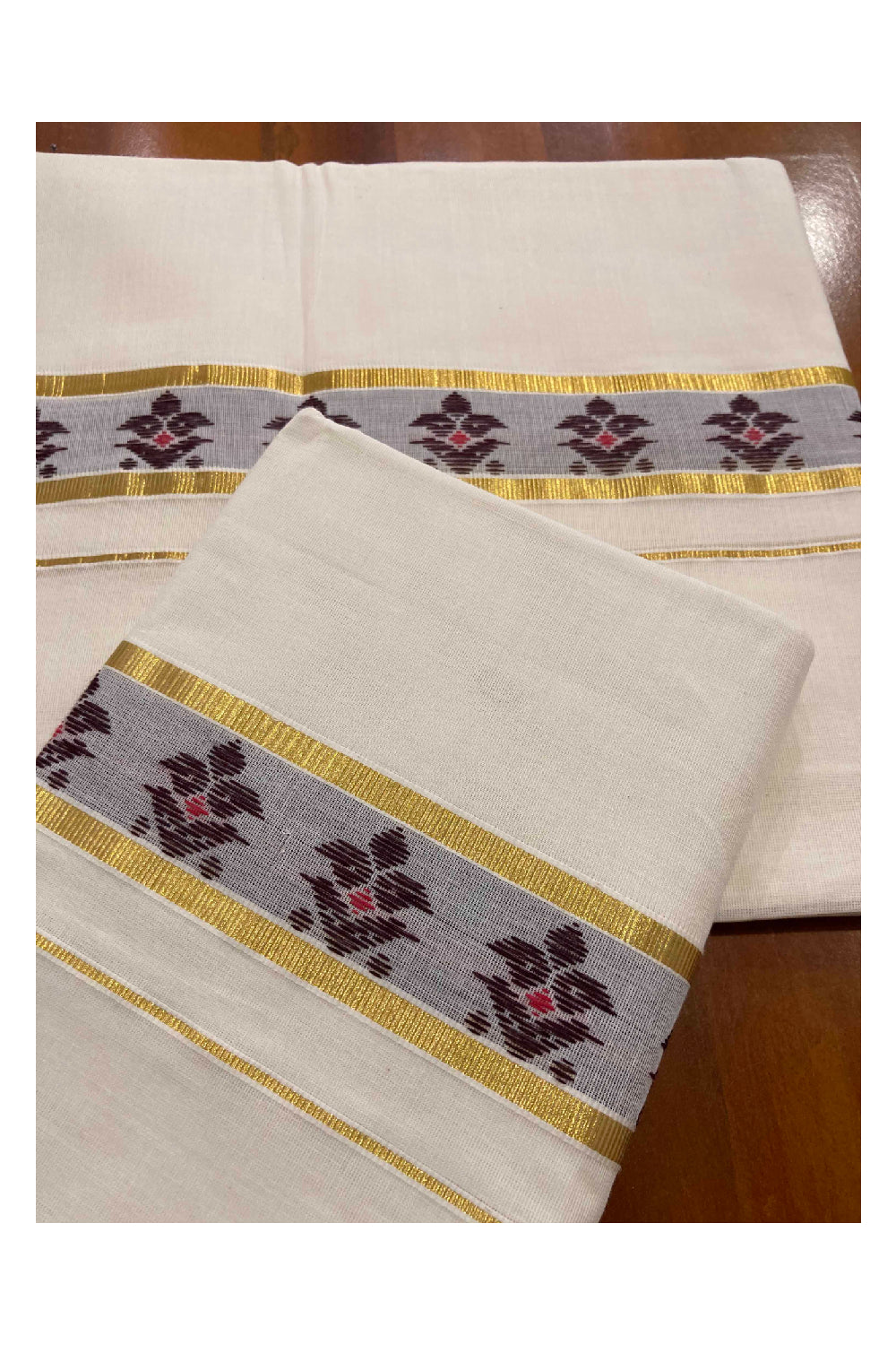 Southloom Premium Handloom Set Mundu with Kasavu and Colour Woven Border