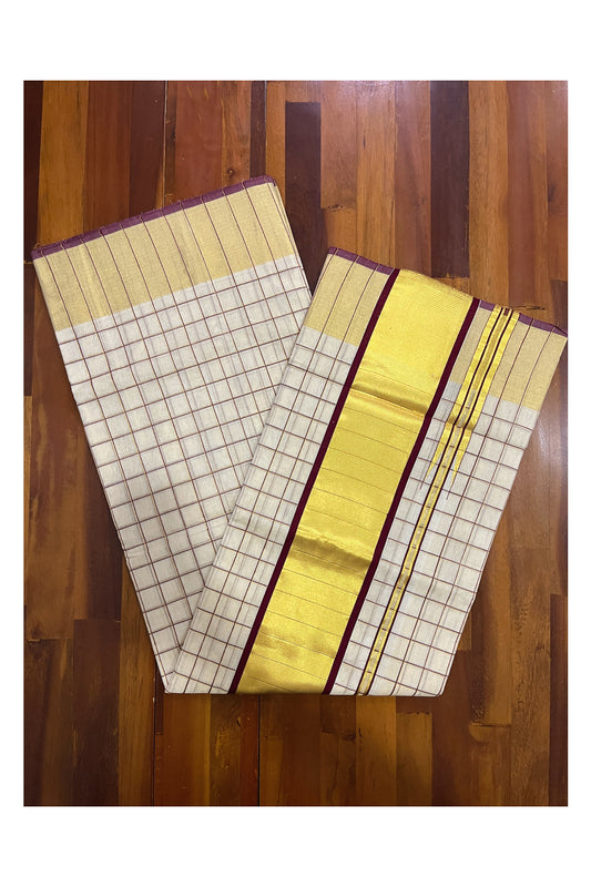 Off White Cotton Golden Check Set Dothy