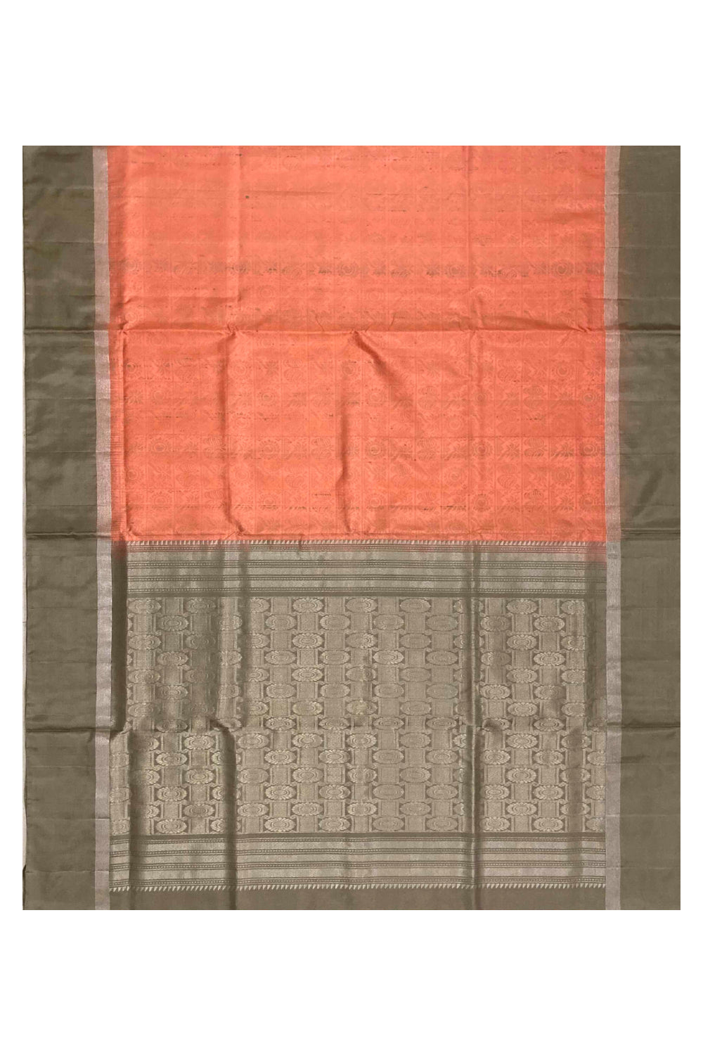 Southloom Handloom Pure Silk Kanchipuram Saree in Peach Floral Motifs