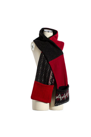 Women's Winter Pocket Scarf in Red, Black & Grey