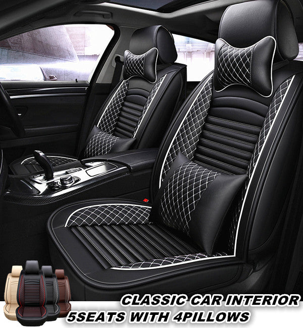 Color Brown Classic Leather Car Seat Cushion 5 Seats Front