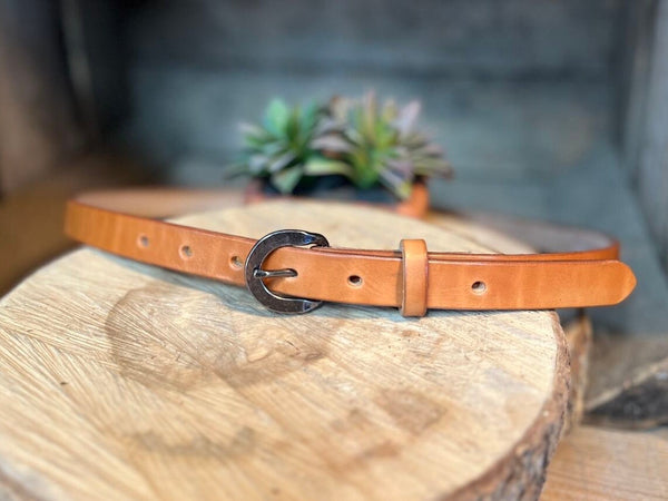 Skinny Leather 3/4” Full Grain leather Belt Hand-made Womens, teen gir – M  & W Leather