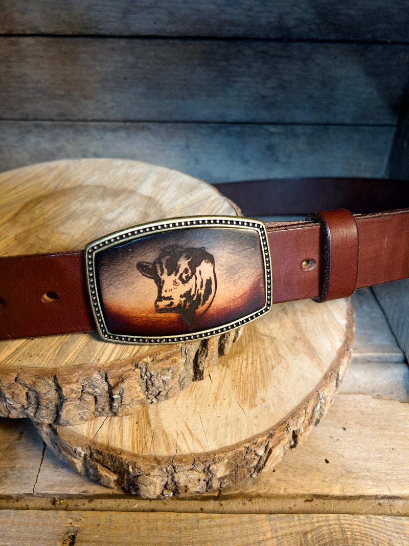 Oceaan slachtoffers Van God Leather Belt Buckle | Angus Cow | Personalized Option – M & W Leather