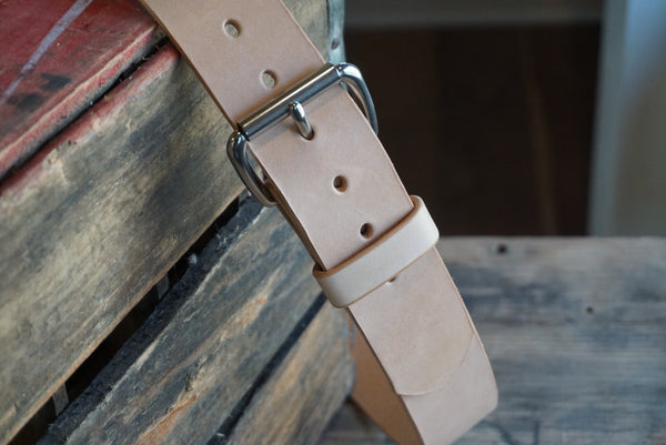 Leather Belt-Standard Natural vegetable-tanned leather belt, 1 1/2