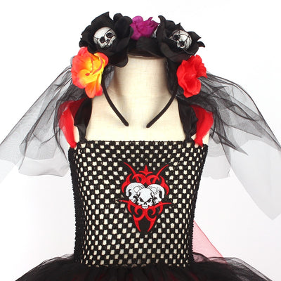 Girl's Day of the Dead Sugar Skull Costume, Zombie Bride Tutu Dress