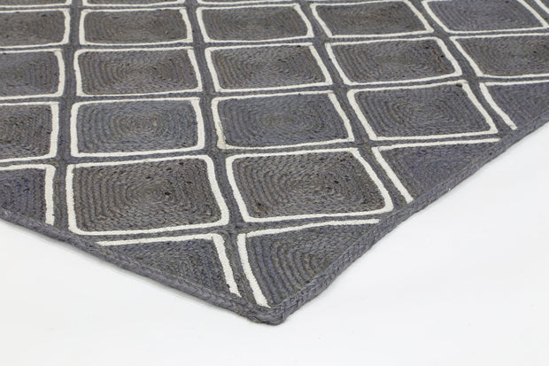 Stella Rugs Natural Fibres Artisan Grey Parquetry Jute Hand Woven Floor Rug 