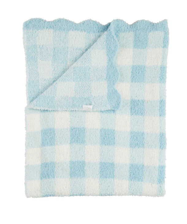 Blue Gingham Scallop Chenille Blanket