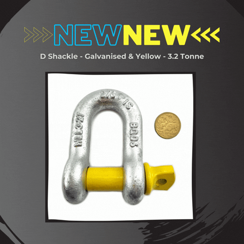 Galvanised & Yellow grade S, rated D-shackles are now available in 2 additional sizes.