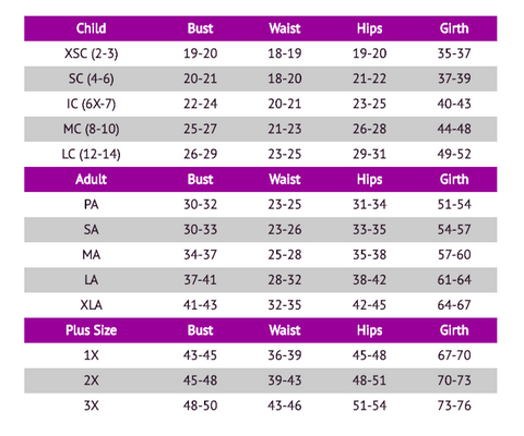 Motionwear Size Chart – Diamond Dancewear